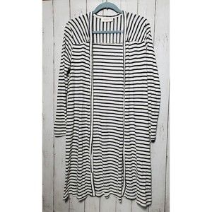 RENEE C Cardigan Open Front Womens Sz M Medium Navy Blue White Striped 2928JKB